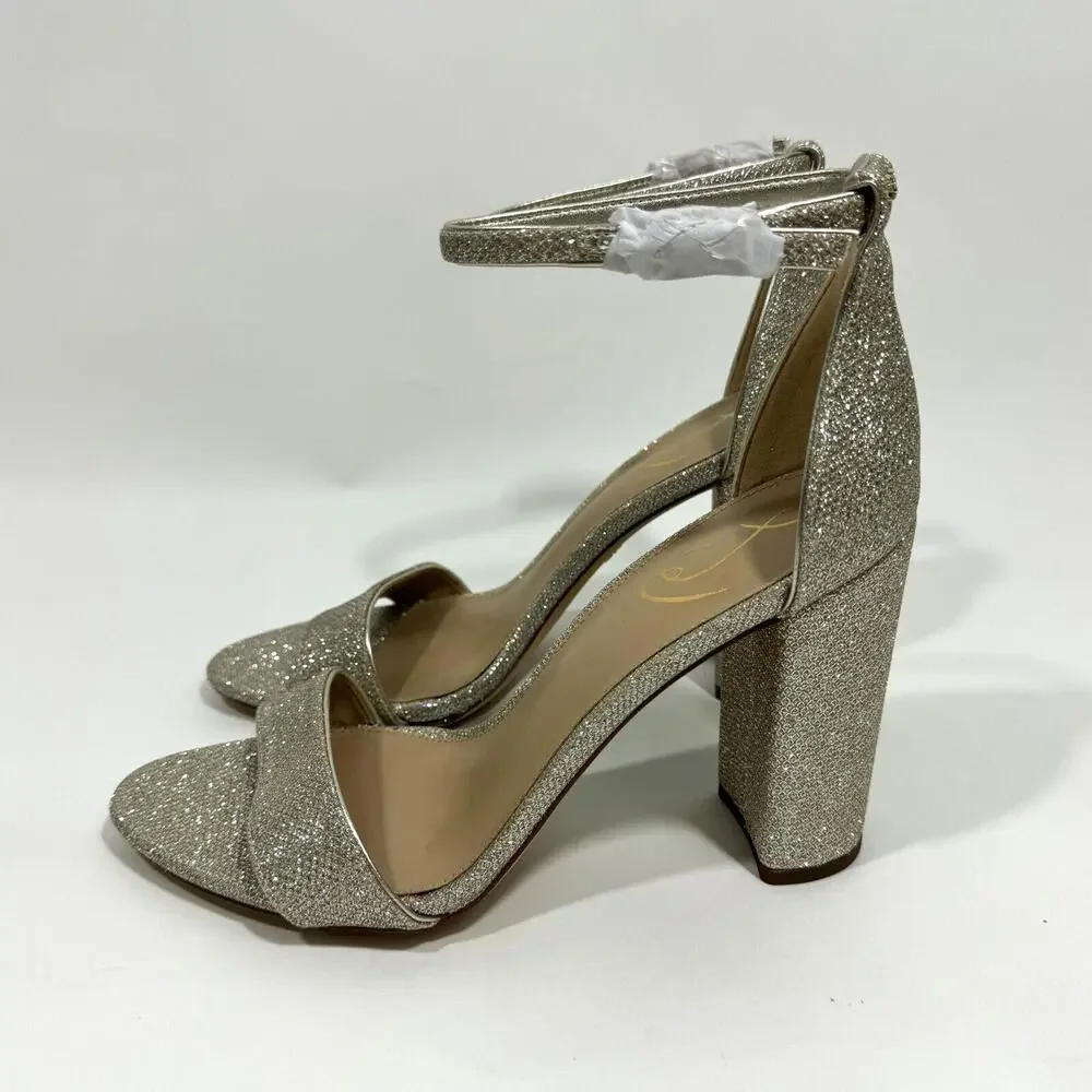 Sam Edelman Women’s Size 9 Wide Light Gold Mesh Yaro Ankle Strap Block Heels - Picture 3 of 9